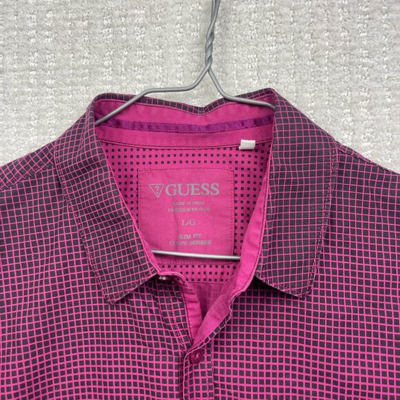 Y2K Guess Button Up Shirt Men L Slim Fit Long Sleeve Psychedelic Geometric AOP - Picture 5 of 11
